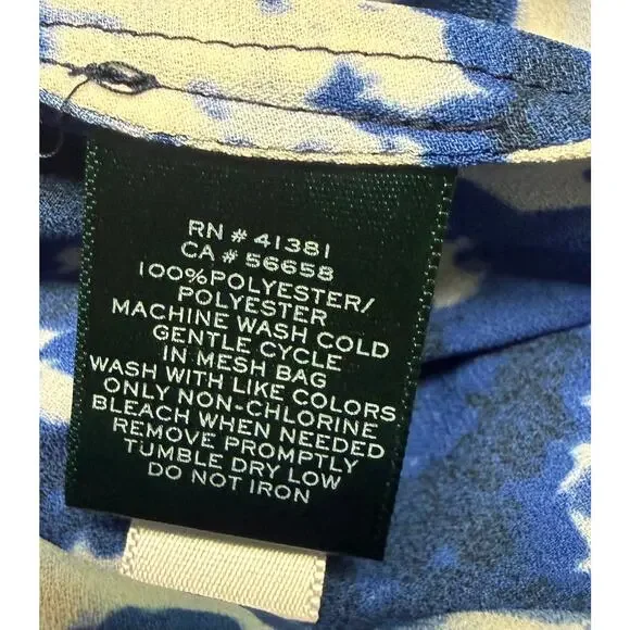 Lauren Ralph Lauren Womens Blue Floral Ruffle Blouse Button Front Size Large - Picture 10 of 10